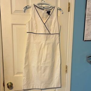 Ann Taylor White Sleeveless Dress with Black Trim
